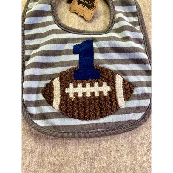 Mud Pie Blue and Gray Striped Football Themed Baby Bib - Picture 2 of 5